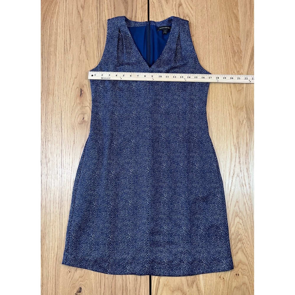 Banana Republic Herringbone Shift Dress Womens Size 2 XS Blue Office - Picture 8 of 11